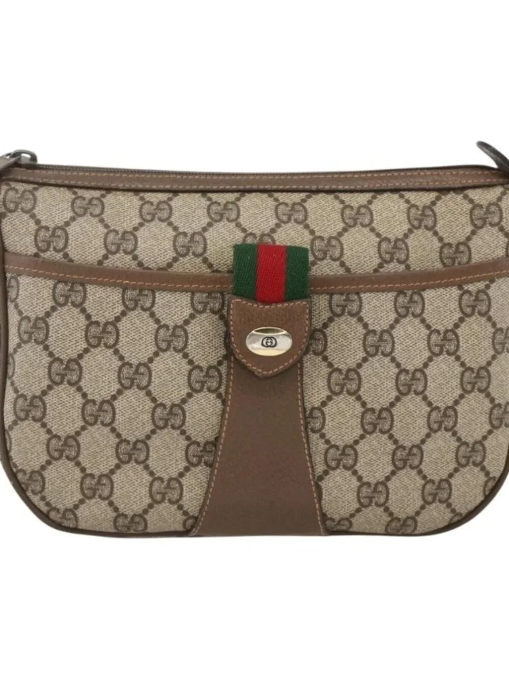 GUCCI GG Supreme Web Sherry Line Bag PVC Beige Gold 89 02 032 Auth YKZ450